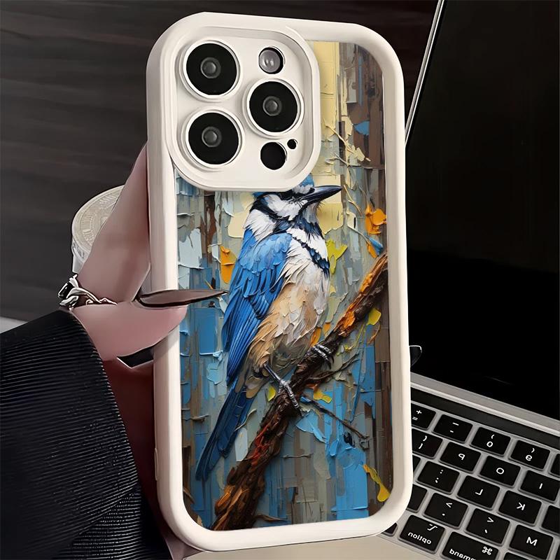 Чехол для телефона iPhone 17 Air 16E 15 16 Pro Max Стиль масляной живописи Птица Чехол 14 Plus 13 12 Mini Мягкий силиконовый чехол Fundas