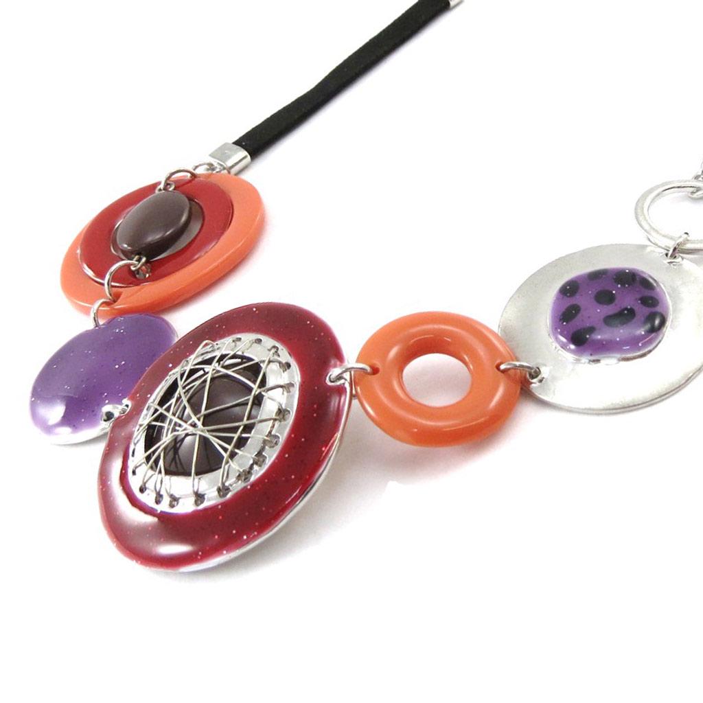 NOA [J2209] - Дизайнерское колье «Quadrillage» красный оранжевый фиолетовый