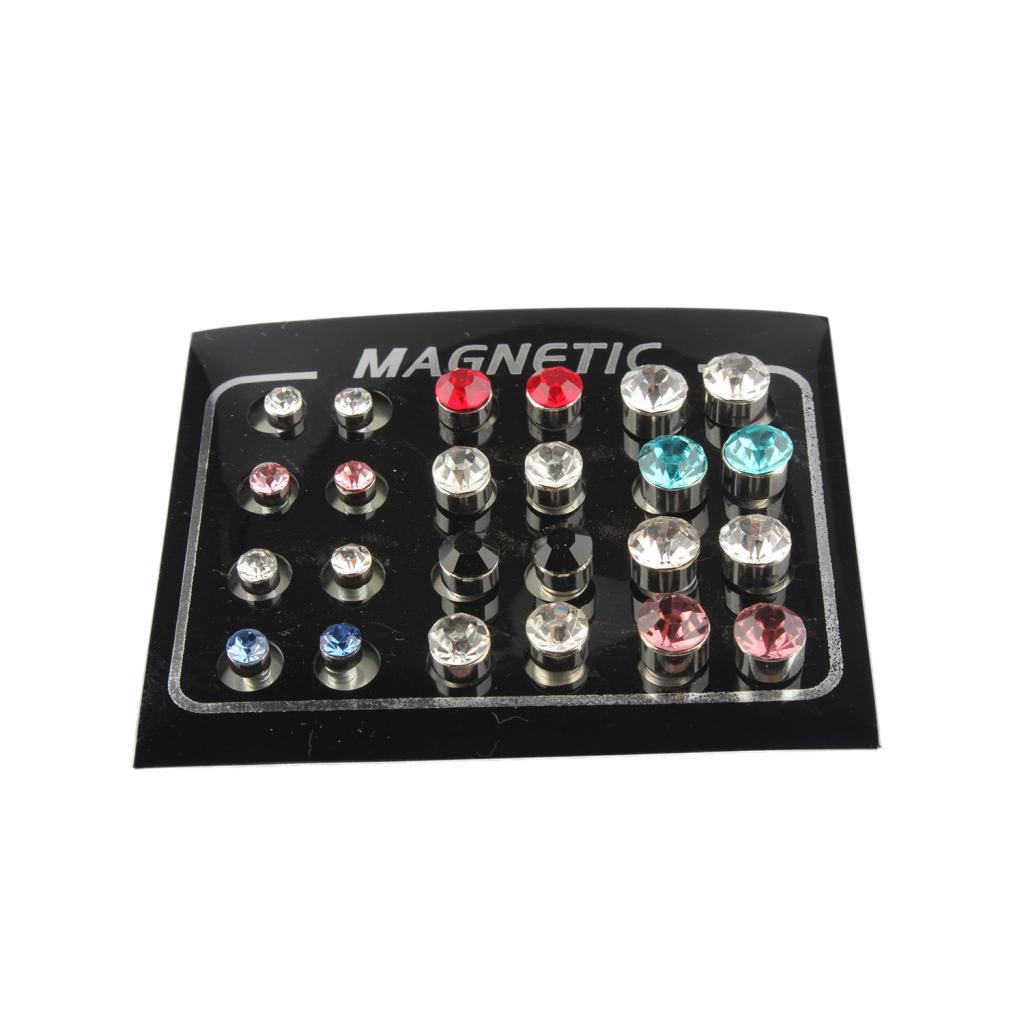 12 Pair Mixed Size MultiColor Crystal Rhinestone Magnetic Earrings Ear Stud