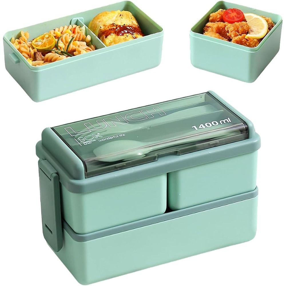 With Fork and Spoon Microwave Bento Boxes Double Layer Dinnerware Set  Office Worker