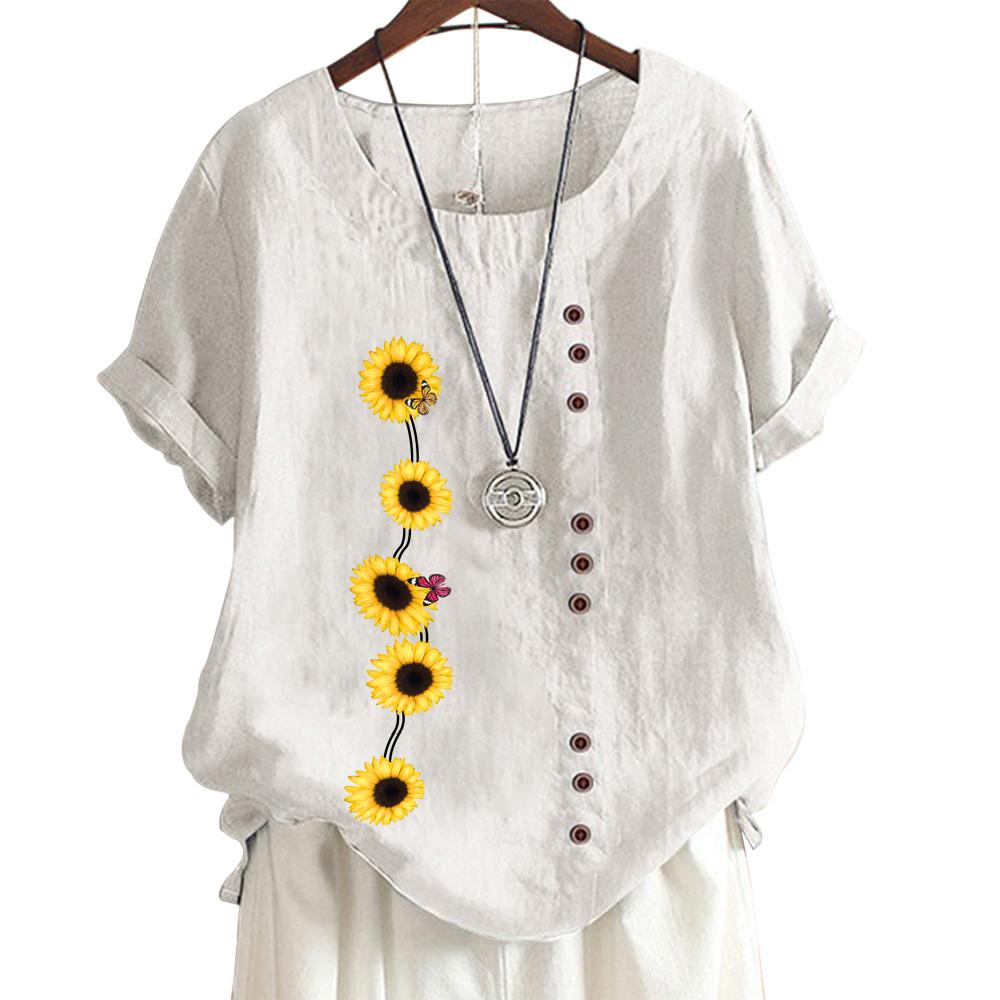 Женские хлопковые повседневные топы с 6 уникальными принтами, круглый вырез, короткие рукава, S-5XL