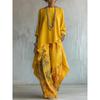 2026 European and American Women's Fashion Digital Print Wide-Leg Pants + Crew Neck Long-Sleeve Solid Color Top Two-Piece Set