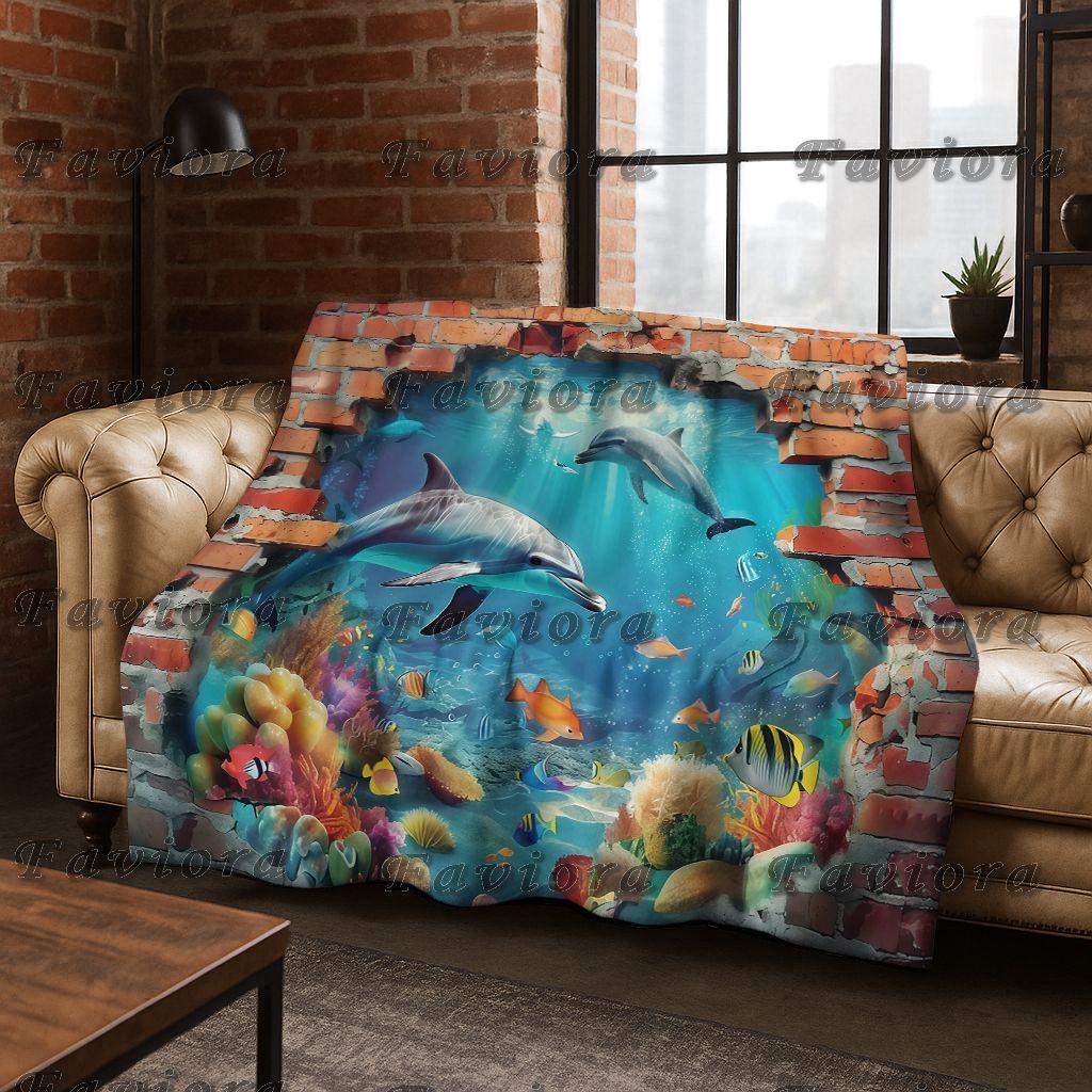 3D Illusion Sea Underwater World Dolphin 2026 New Flannel Blanket,Cozy Soft Throw Blanket for Home Bedroom Bed Sofa Cover Gift
