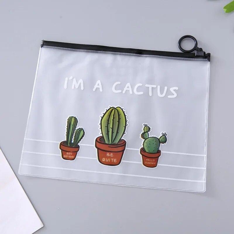 Милая прозрачная сумка для хранения канцелярских принадлежностей с рисунком кактуса, водонепроницаемая, большая вместительная студенческая сумка для ручек, аксессуары для офисного стола