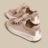 Fashion Spring Fashion Breathable Satin Casual Pink Sneakers 2025 New Style Women's Vulcanized Round Toe Thick Sole Lace Up Flat Shoes