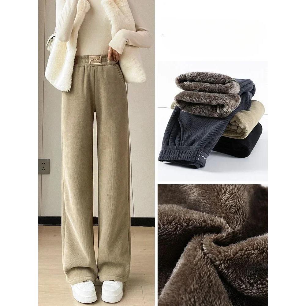 Зимние брюки с широкими штанинами женские осенние плюшевые брюки женские очень толстые из овчины теплые прямые брюки джоггеры женские