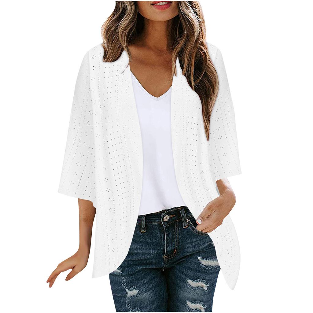 Women's Fashion Casual Seven Split Sleeve Solid Color Cardigan Jacket