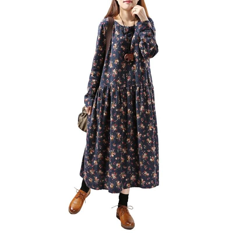 Women Print Floral Dress Spring Korean Fashion Women Long Sleeve Casual O-Neck Mori Girl Dress