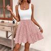 Women Summer Sleeveless Square Splice Color Floral Printed A Line One Piece Dress