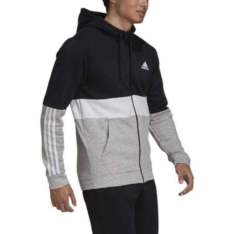 Adidas Colorblock Three-Stripe Print Logo Zip Hoodie Jacket Men Jackets Black GV5244