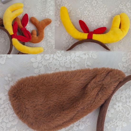 Рога оленя повязка на голову Рождественский костюм для питомца Повязка для волос Регулируемая повязка на голову с бантом Мягкие уши для средних крупных собак Праздничная вечеринка Наряд