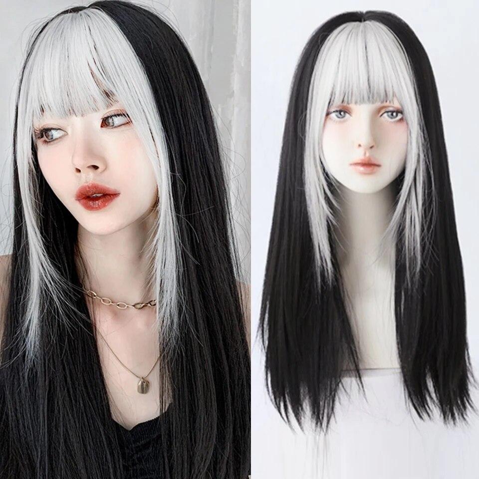 Синтетический длинный прямой розовый парик женский косплей парик с челкой термостойкое волокно повседневные накладные волосы для вечеринок