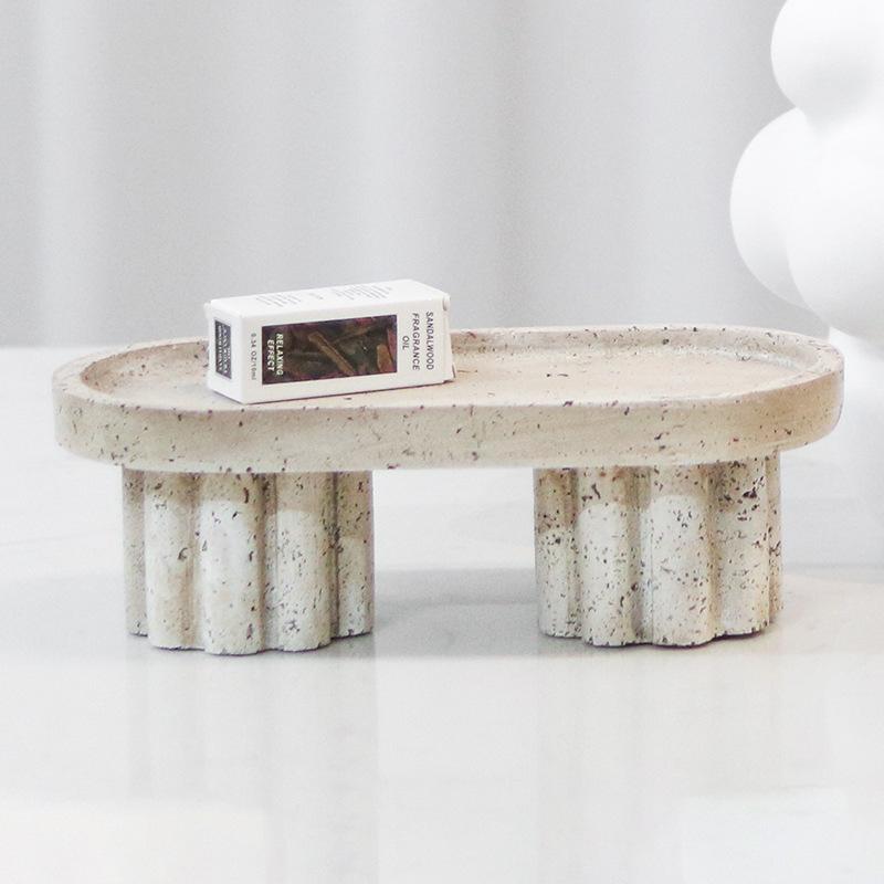 Стиль ваби-саби Имитация травертина Геометрический Маленький Поднос Хранение Высокая Фруктовая Тарелка Украшения Обеденный Стол Прихожая Декорации Модельная Комната