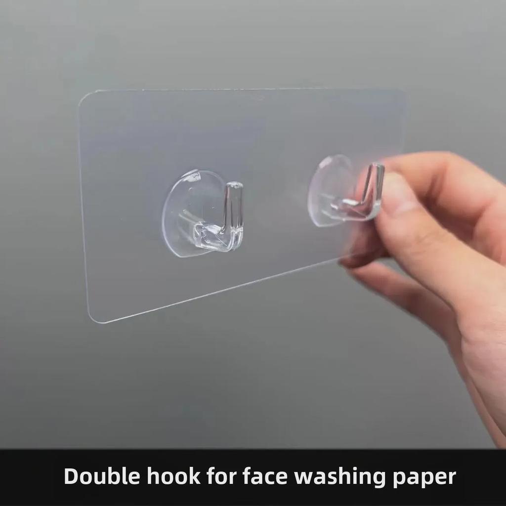 Transparent Double Hook for Bathroom and Bedroom – Adhesive, Punch-Free Design