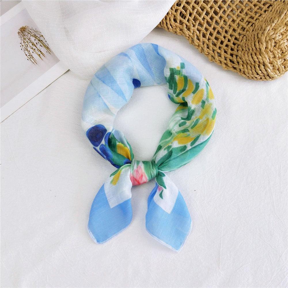 Маленький квадратный шарф из хлопка и льна, шелковый шарф, женский, весна и осень, новый стиль, художественный и универсальный, модный, темпераментный шарф-повязка на голову