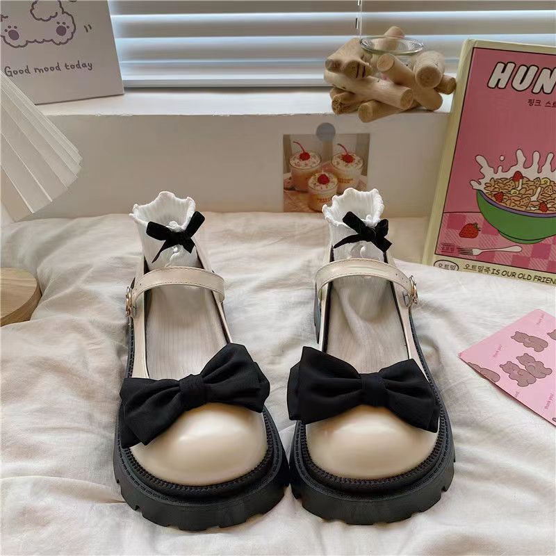 Туфли женские Мэри Джейн Милые и классные Маленькие кожаные туфли Повседневные женские туфли на платформе Летние тонкие туфли с бантом Модные туфли