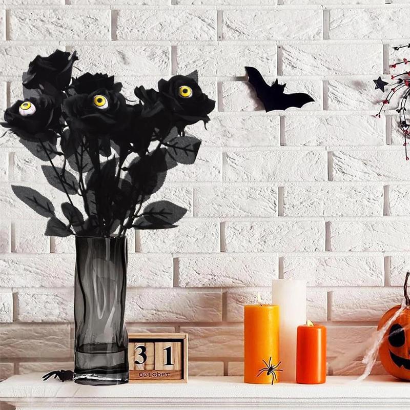 Halloween Eyeball Rose Black Fake Flower Single Stem With Eyeballs Ghost Festival Scary Party Decor Role Play Photobooth Props