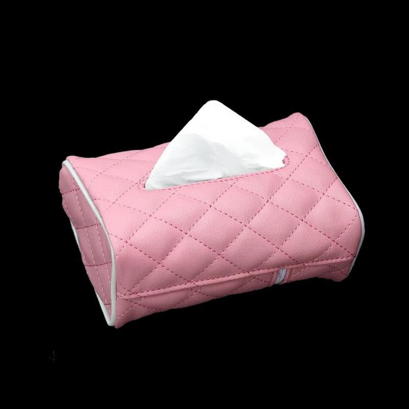 Однотонная клетчатая кожаная износостойкая коробка для салфеток, накидка на спинку автомобильного сиденья, ремень с пряжкой, простая установка