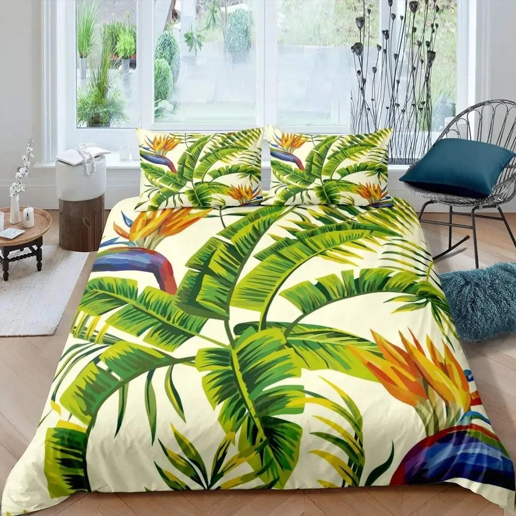 Palm Leaves Monstera Banana Leaves Comfortable Duvet Quilt Cover Pillowcase Bedding Set Children Bedroom Decoration Home Textile