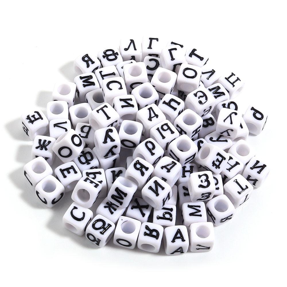 100pcs/lot 6mm Acrylic Square Letter Beads Big Hole Loose Spacer Beads For Jewelry Making DIY Bracelets Necklaces Accessories