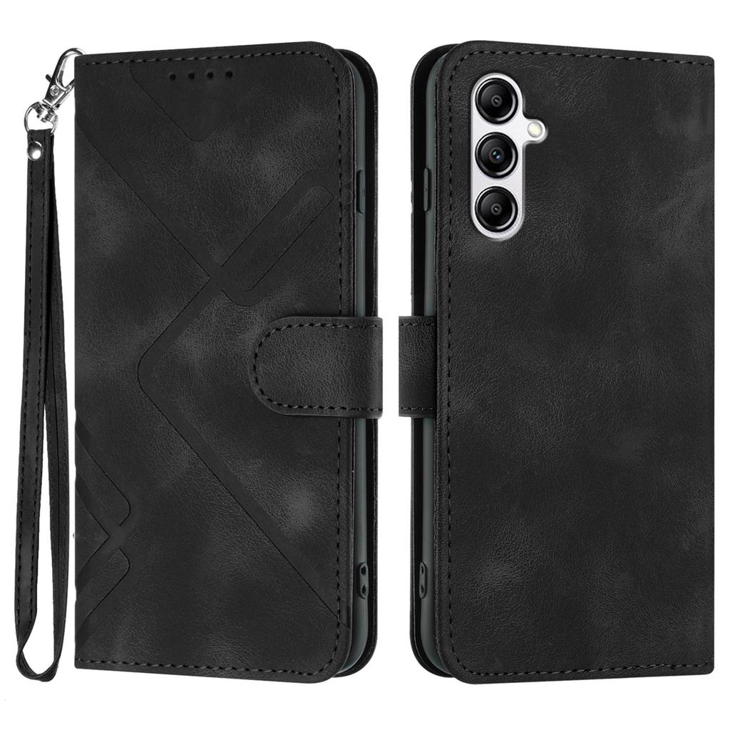 For Samsung Galaxy A14 4G/Galaxy A14 5G Wallet Case Line Imprinted PU Leather Phone Cover with Strap