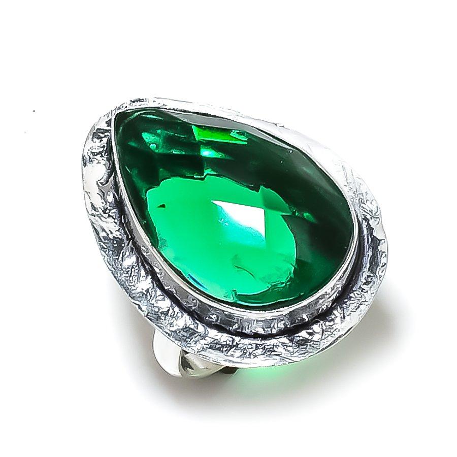 Ювелирное кольцо ручной работы из стерлингового серебра 925 пробы с натуральным драгоценным камнем перидот, размер 10 S2u78