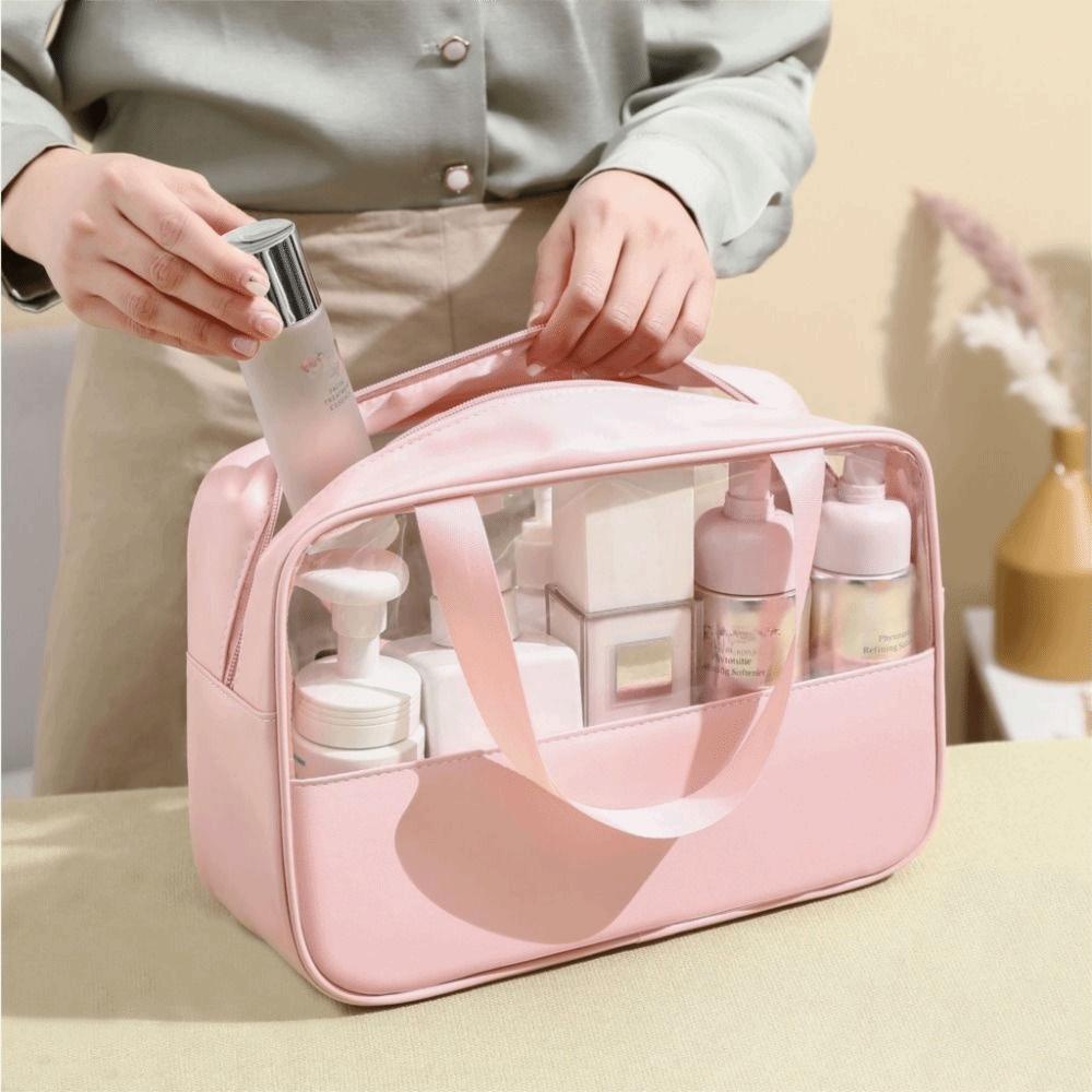 with Handle Travel Cosmetic Bag Transparent Women Wash Pack Portable Toiletry Pouch Makeup