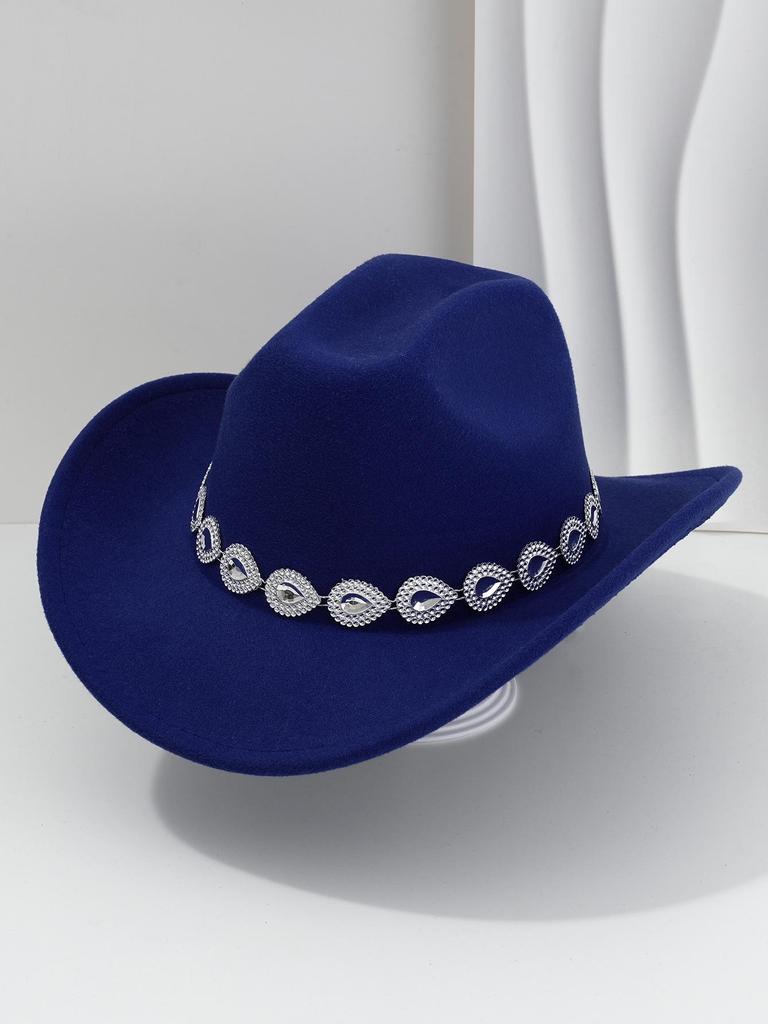Women's Western Cowboy Hat with Teardrop Gem Embellishment - Vintage Jazz Party Hat.
