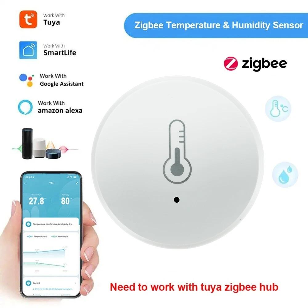 Tuya Zigbee Temperature And Humidity Sensor Voice Control Intelligent Home Hygrometer Real-time Monitoring Voice without battery