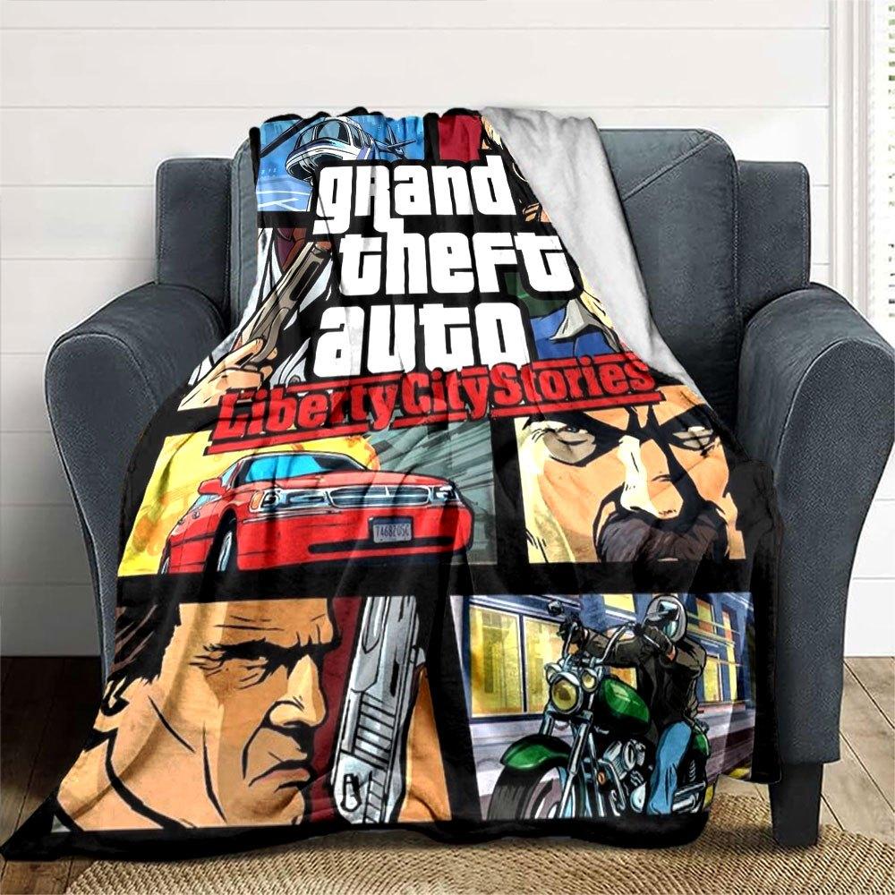 1 шт. Мягкое фланелевое одеяло Grand Theft Auto с дизайнерским принтом. Уютное одеяло для всех сезонов, идеально подходит для дивана, кровати, офиса