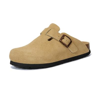 Модные женские шлепанцы из коровьей замши на пробковой подошве, уличные, с закрытым носком, противоскользящие, пляжные, парные, повседневные сандалии