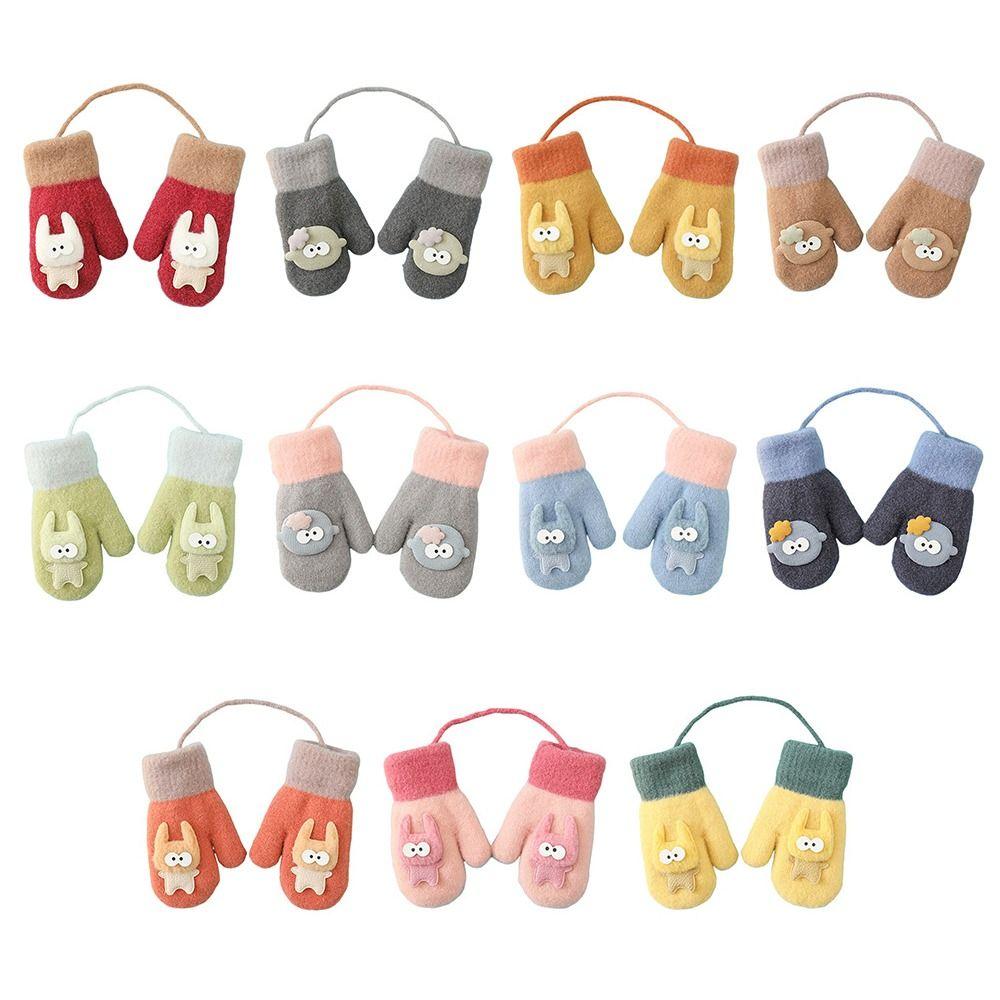 Пушистая подкладка Детские вязаные перчатки для малышей Мягкие мультяшные варежки Модные теплые перчатки для девочек и мальчиков