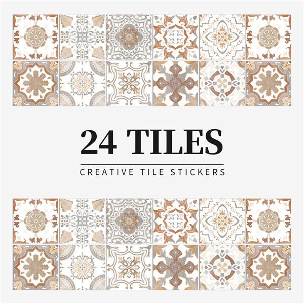 24PCS  Creative Kitchen Tile Stickers Waterproof Mandala Flowers Tile Paste Self-adhesive Wallpaper Bedroom Decoration Stickers