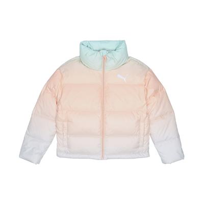 Пуховик с логотипом и градиентным принтом, спортивный воротник-стойка, зимняя женская куртка светло-розового цвета 532917-27