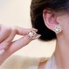 Sweet Big Flower Hollow Imitation Pearl Crystal Stud Earrings for Women Temperament Korean Design Jewelry