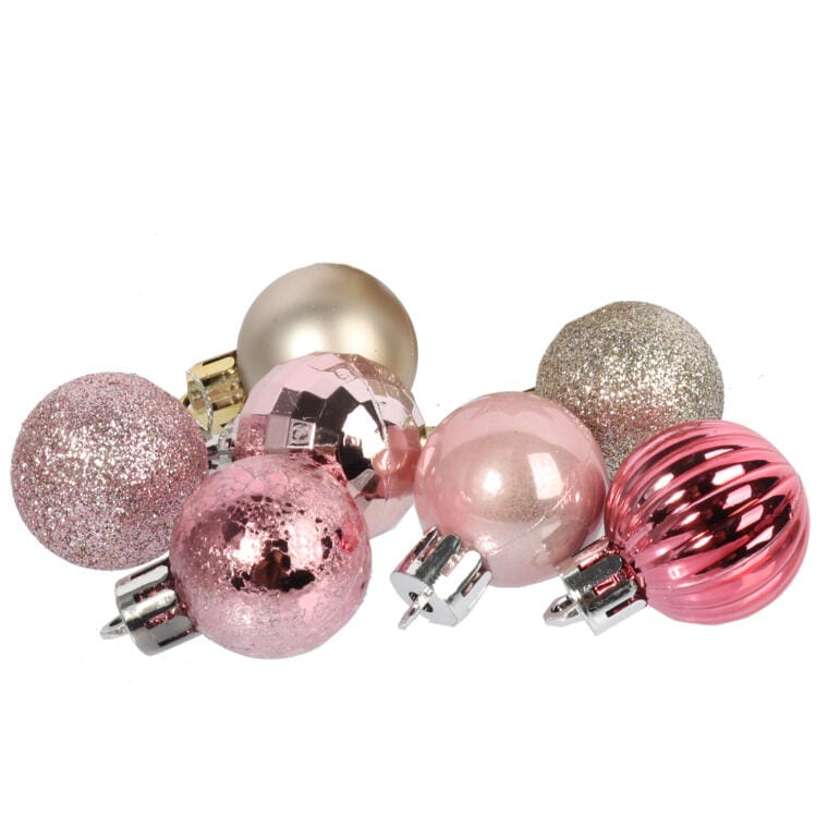 Set of 30 Luxury Pink Baubles with a Star on Top for Christmas Tree Decorations