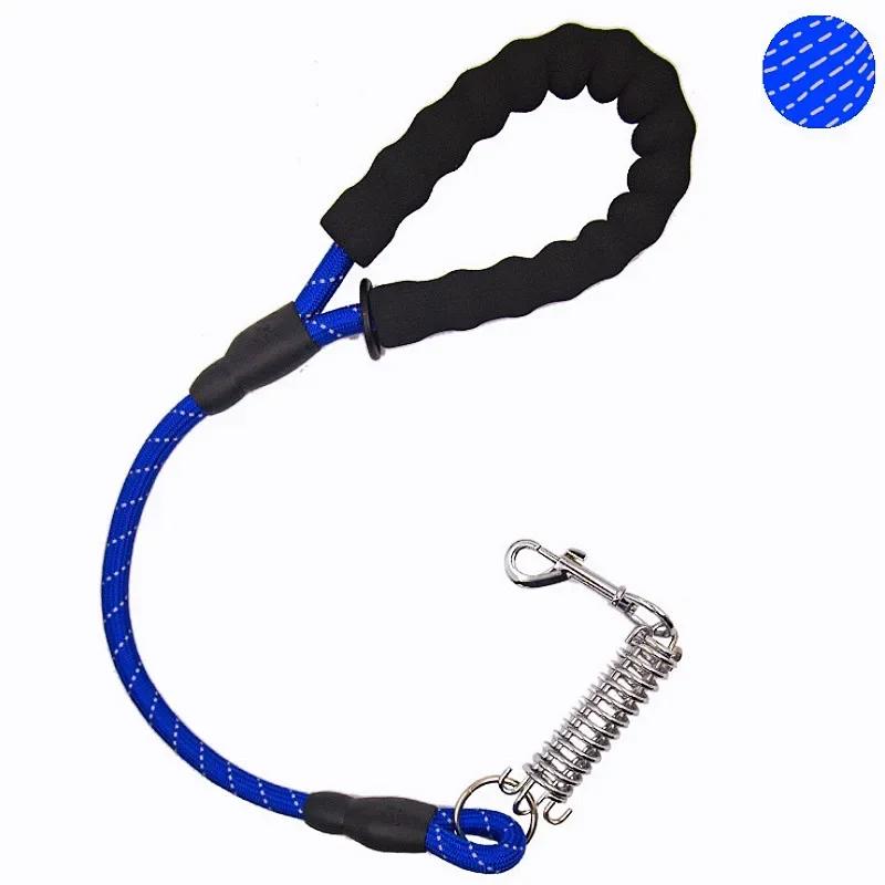 Dog Leash Short Dogs Leashes Stainless Steel Spring Dogs Chain Nylon Reflective Leash for Big Dog Walking 60cm Rope Pet Supplies