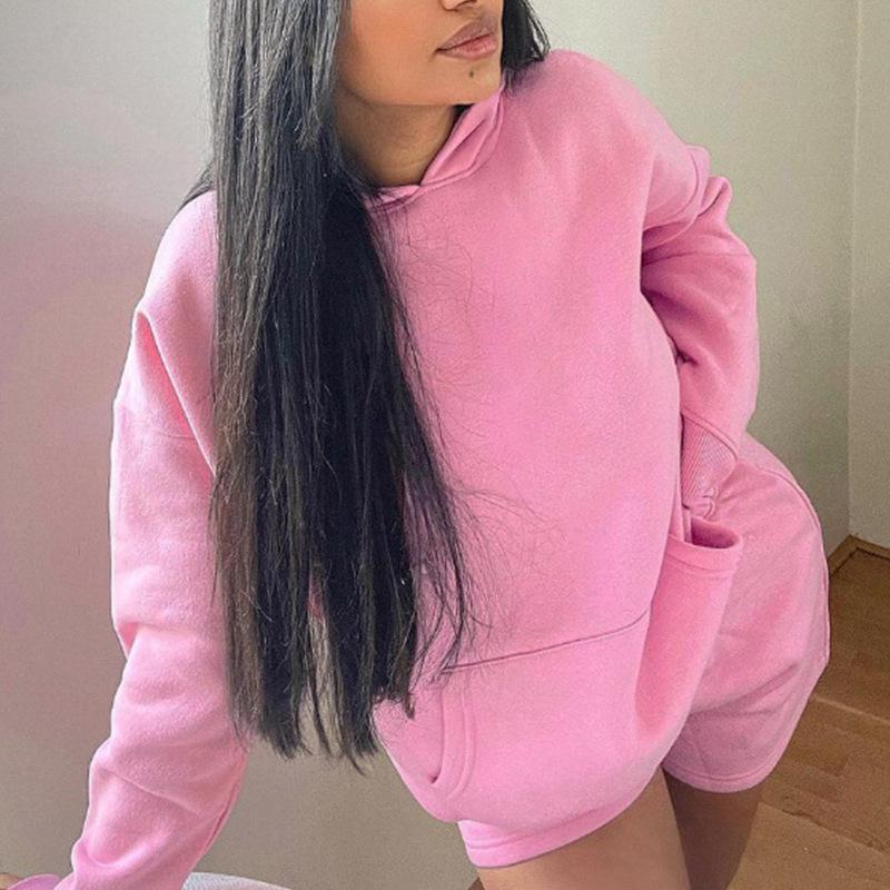 Женский комплект свитшотов, модный спортивный пуловер с длинными рукавами, толстовка с капюшоном, шорты, комплект из двух предметов, весна и осень