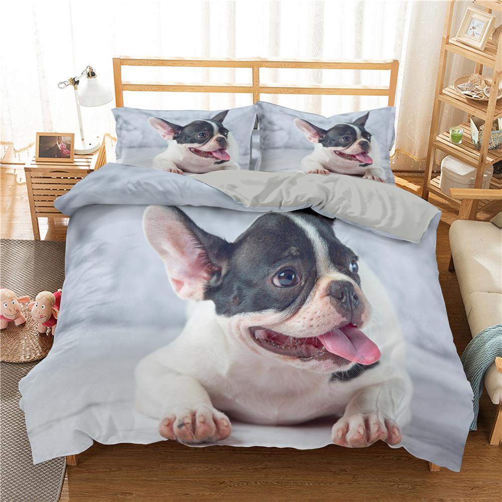 Комплект постельного белья «Бульдог», пододеяльник с рисунком мультяшного животного, 2/3 предмета из полиэстера, пододеяльник