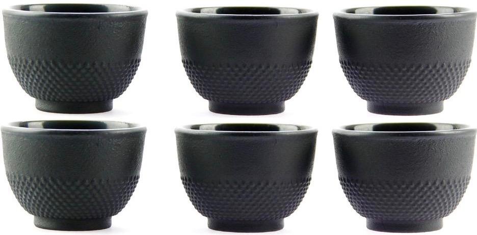 CAST IRON CUPS AND BOTTLES SET FOR 6 PEOPLE FOR TEA AND HERBS 100 ml BLACK