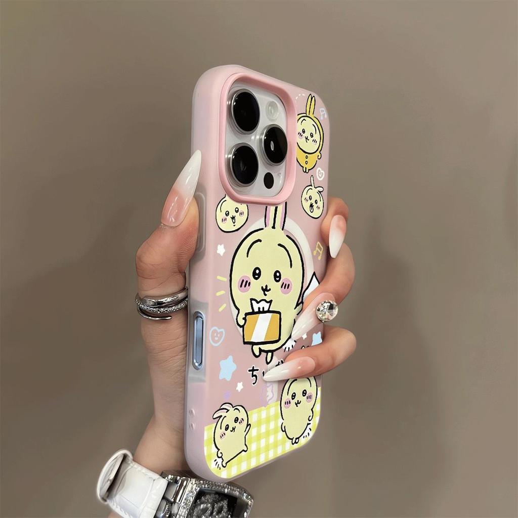 Cartoon High-end Magnetic Jelly Two-in-one Mobile Phone Case for Apple 16pro Simple Anti-fall Magnetic Mobile Phone Protective Case