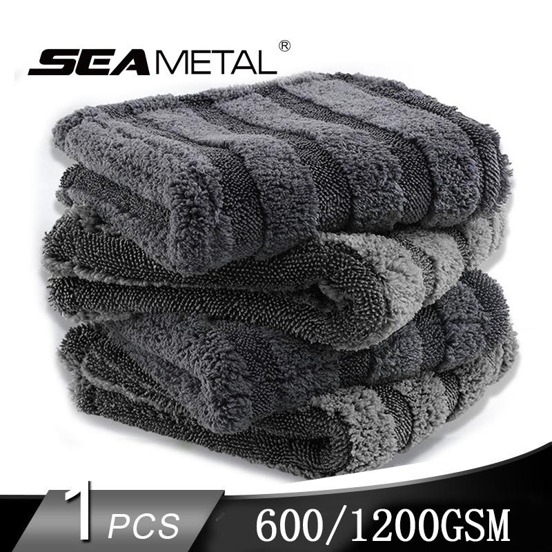 SEAMETAL Полотенце для мытья автомобиля 1200GSM, двустороннее полотенце, детализация автомобиля, витая ткань с оплеткой, супер впитывающая тряпка для автомобиля, аксессуары для домашней стирки
