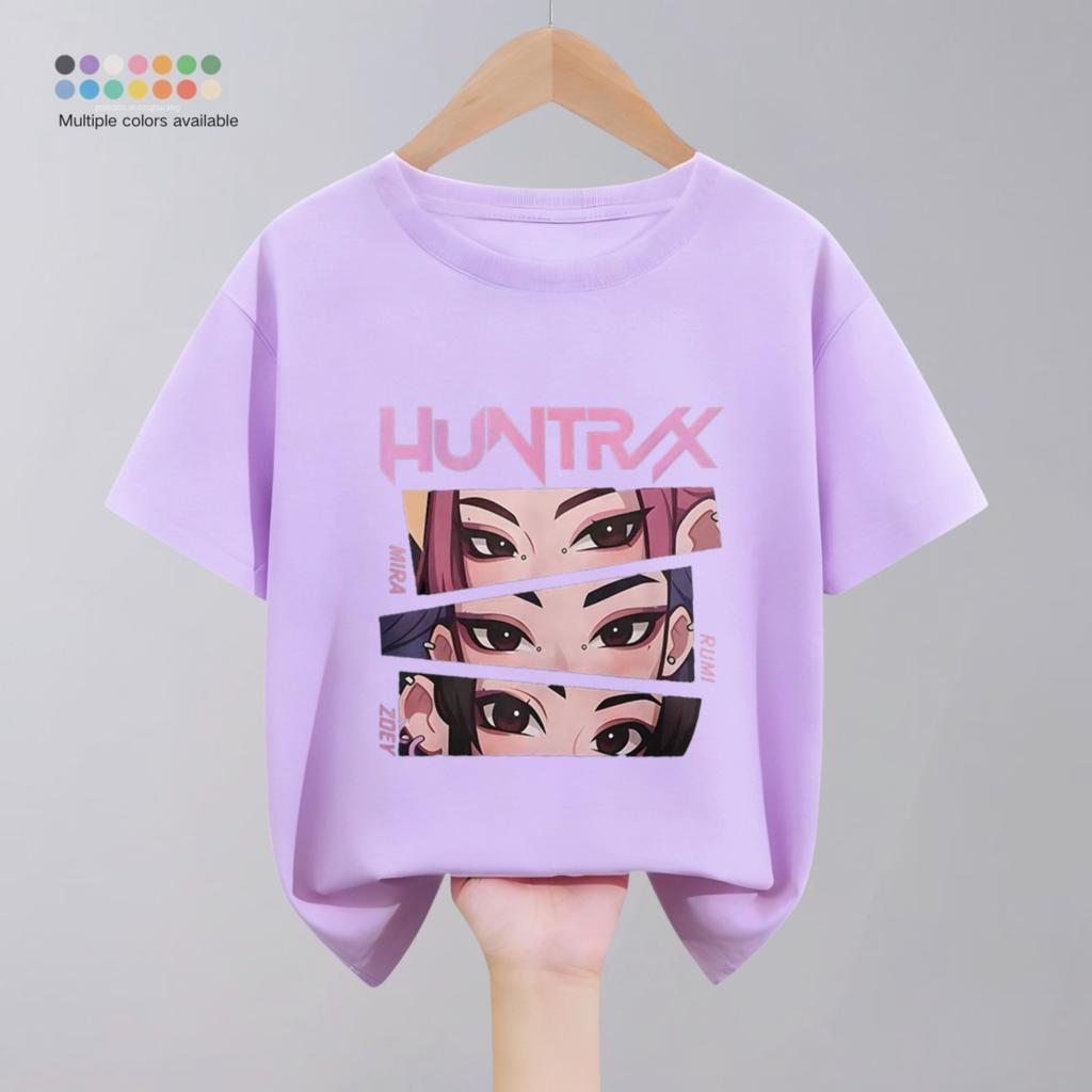 Летняя новая модная детская футболка с принтом мультяшной группы Hunter для девочек, короткий рукав, круглый вырез