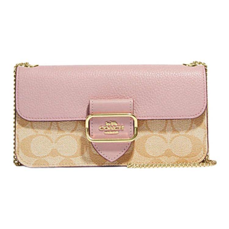 Coach Morgan 20 Classic Monogram Print Flap Crossbody Bag Women crossbody bag Khaki Pink CE693-IMV3C