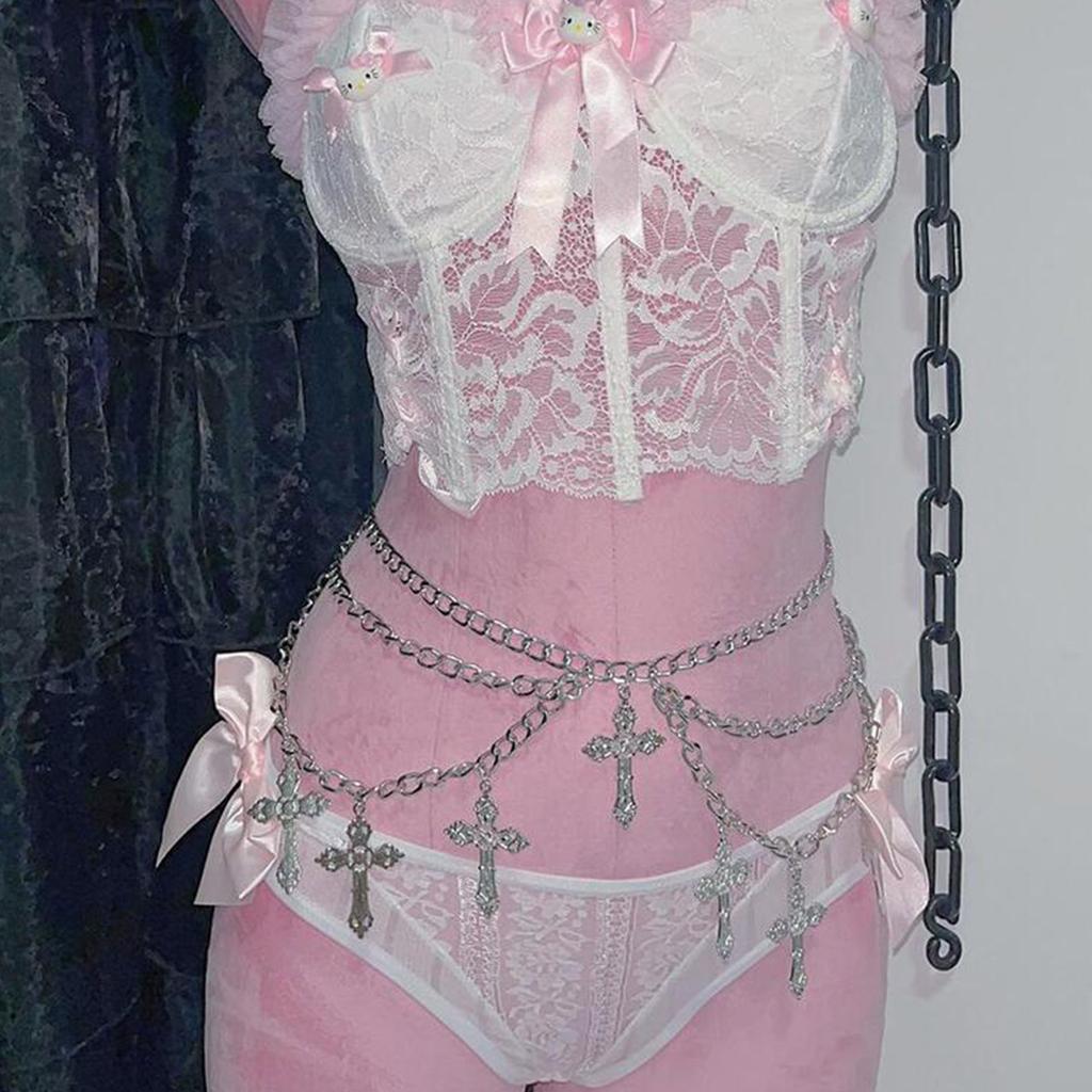 Металлическая цепочка на талию с крестом, блестящий металл, цепочка для брюк в стиле Y2K, шарм-подвеска для девушки, модные украшения для талии, взрослое украшение для тела