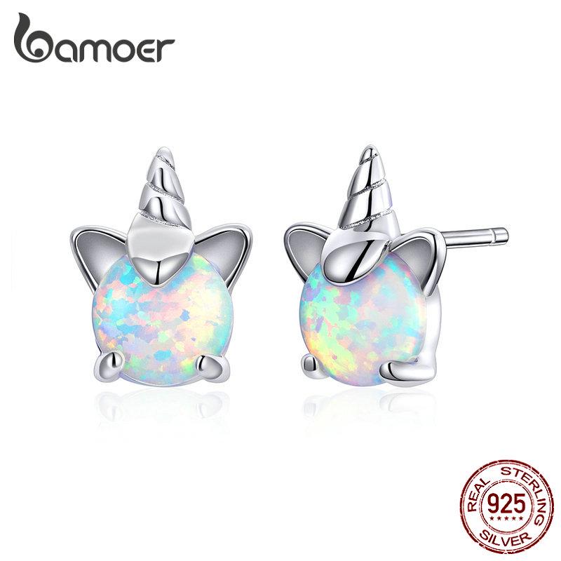 Серьги BAMOER в виде единорога из стерлингового серебра 925 пробы
