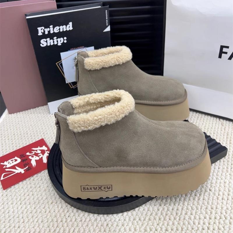 Ботильоны на платформе из замши и ботинок для снега, женские туфли на плоской подошве, меховые, теплые, хлопковые, брендовые, высокие каблуки, плюшевые, женские, зима 2025, тренд, ботинки Mujer