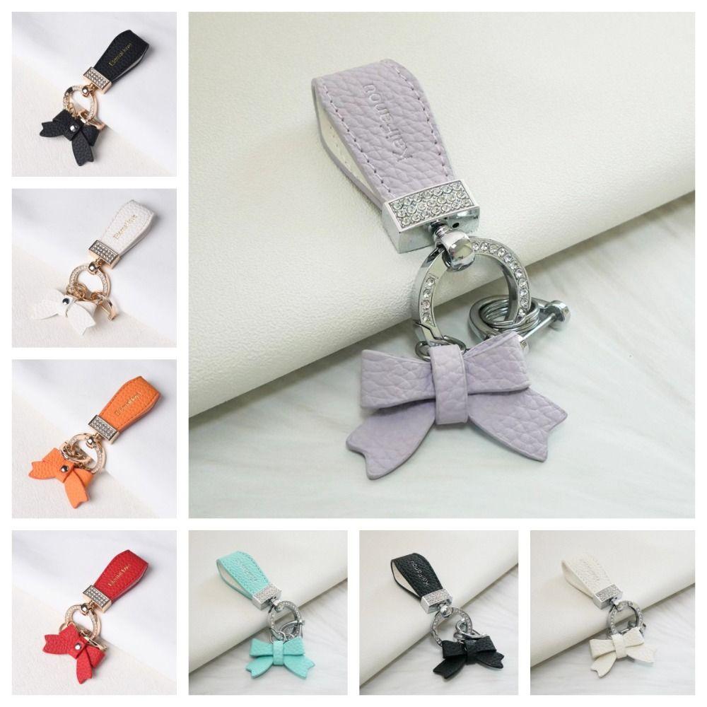 Держатель для ключей Роскошный брелок из натуральной кожи Брелок-бабочка со стразами Автомобильные аксессуары