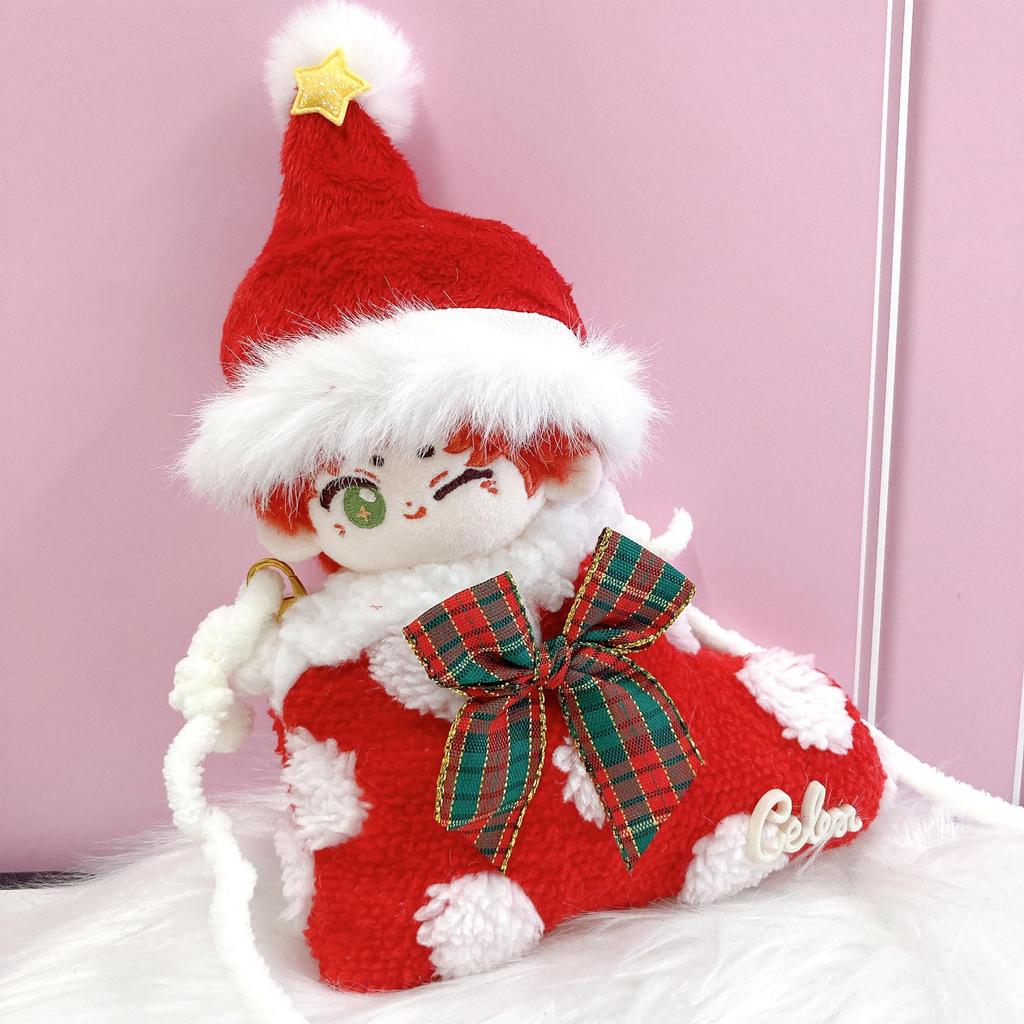 Christmas Stocking & Santa Hat Set for 10cm Plush Toy, Kigurumi Accessories, Otaku Activities, Doll Mascot, Kpopdoll Costume [Used]