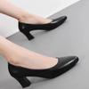 Fashion Shoes Female 2024 New One Kick Women's Pumps Autumn Pointed Toe Solid Dress Party Block Heel Shallow Large Size Profession Shoes